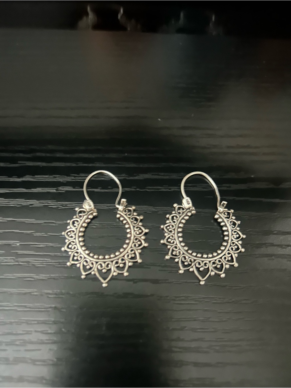Sterling-Style Silver Filigree Hoop Earrings - Boho Chic